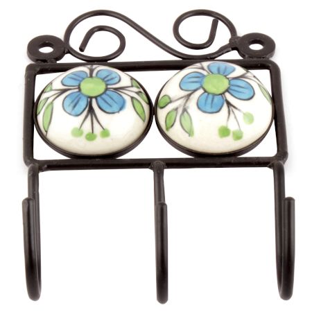 Turquoise Flower Ceramic Tiles Hooks